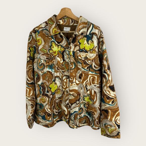 Chicos sz 3 US XL 16 Abstract Artsy Art to Wear Print Twill Heavy Blazer Jacket - Picture 1 of 11
